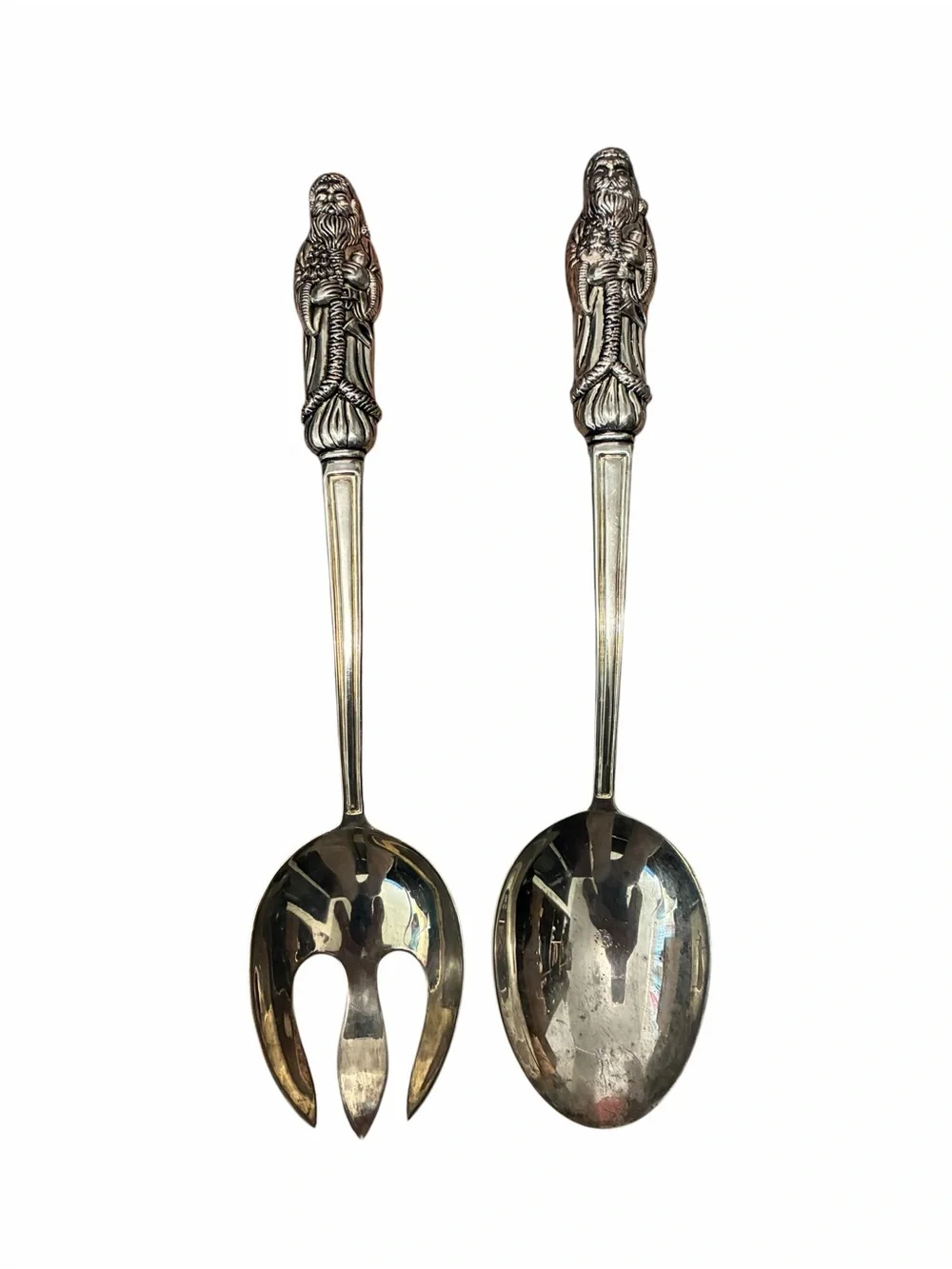 Godinger Silver Plated Santa Claus Figural Salad Serving Spoon and Fork Set